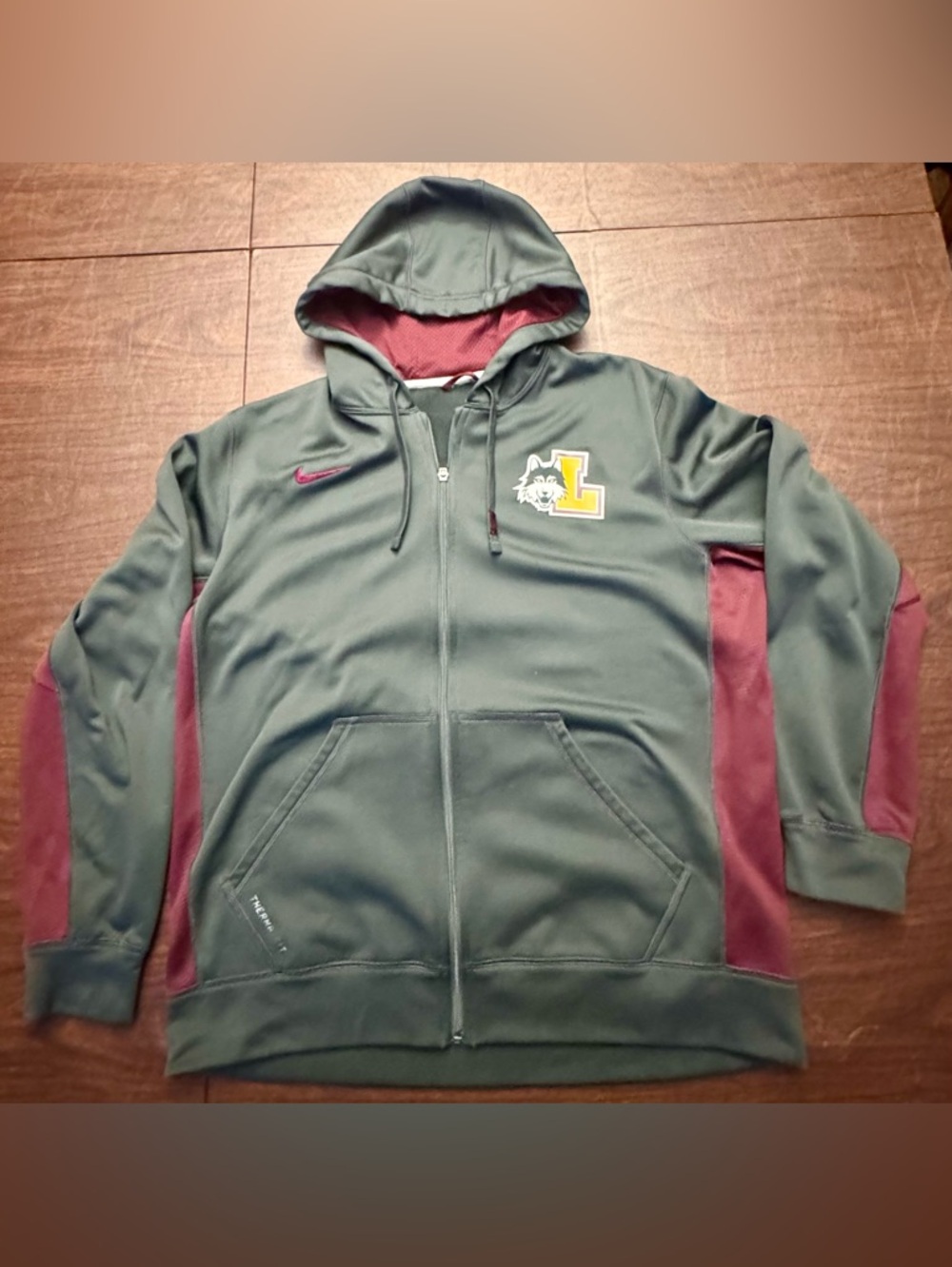 Nike Gray Full-Zip Hoodie with Maroon Accents and Loyola University Logo